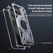 For iPhone 16 Aluminum Alloy Borderless MagSafe Rotating Holder Phone Case(Grey)