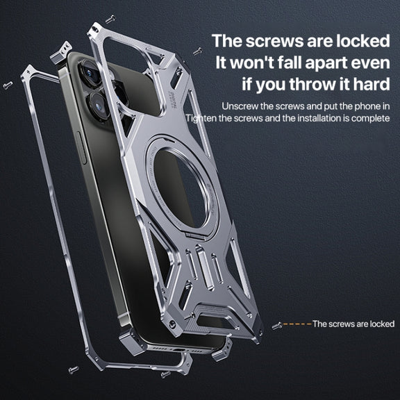 For iPhone 16 Aluminum Alloy Borderless MagSafe Rotating Holder Phone Case(Grey)