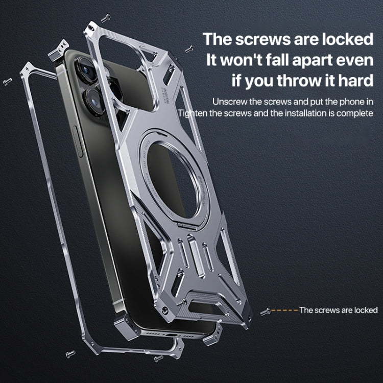 For iPhone 16 Aluminum Alloy Borderless MagSafe Rotating Holder Phone Case(Grey)