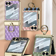 For Samsung Galaxy Z Flip6 / Flip7 FE GKK Rhombus Pattern Integrated Electroplated Leather Phone Case with Ring(Pink)