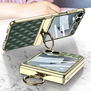 For Samsung Galaxy Z Flip6 GKK Rhombus Pattern Integrated Electroplated Leather Phone Case with Ring(Black)