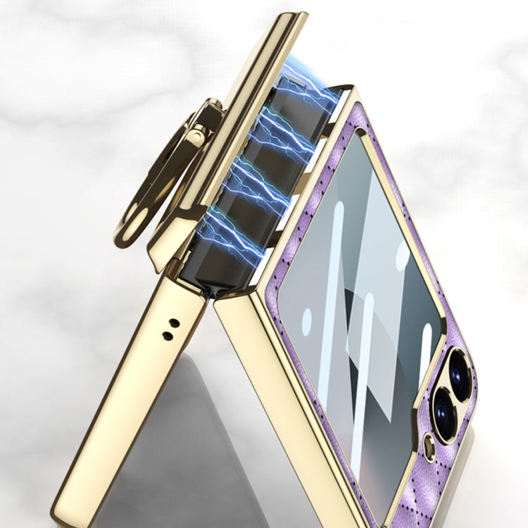 For Samsung Galaxy Z Flip6 GKK Rhombus Pattern Integrated Electroplated Leather Phone Case with Ring(Black)