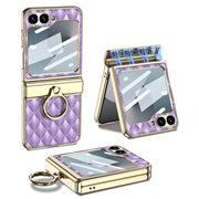 For Samsung Galaxy Z Flip6 / Flip7 FE GKK Rhombus Pattern Integrated Electroplated Leather Phone Case with Ring(Purple)