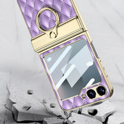 For Samsung Galaxy Z Flip6 / Flip7 FE GKK Rhombus Pattern Integrated Electroplated Leather Phone Case with Ring(Green)