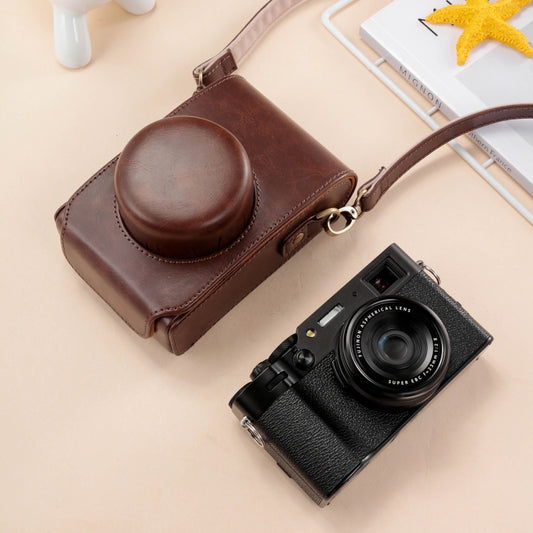 For FUJIFILM X100VI Full Body Leather Camera Case Bag with Strap(Coffee) - Leather Bag by PMC Jewellery | Online Shopping South Africa | PMC Jewellery | Buy Now Pay Later Mobicred