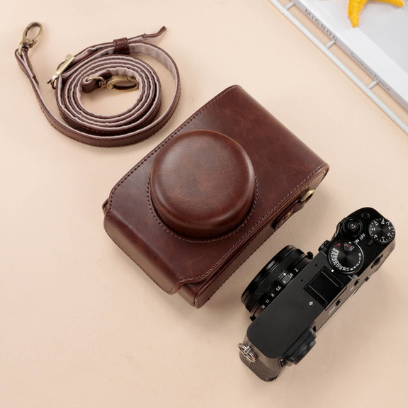For FUJIFILM X100VI Full Body Leather Camera Case Bag with Strap(Brown)