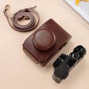 For FUJIFILM X100VI Full Body Leather Camera Case Bag with Strap(Coffee)