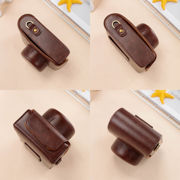 For FUJIFILM X100VI Full Body Leather Camera Case Bag with Strap(Coffee)