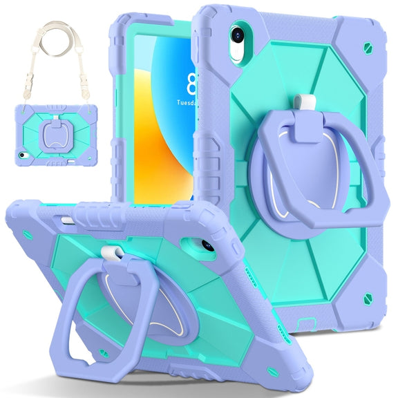 For Huawei Matepad 11.5 2023 Contrast Color Robot Silicone Hybrid PC Tablet Case(Purple Mint Green)
