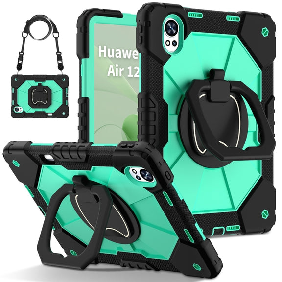 For Huawei MatePad Air 12 2024 Contrast Color Robot Silicone Hybrid PC Tablet Case(Black Mint Green)