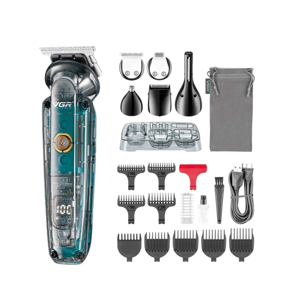 VGR V-102 6 in 1 USB Transparent Digital Display Professional Hair Clipper Set