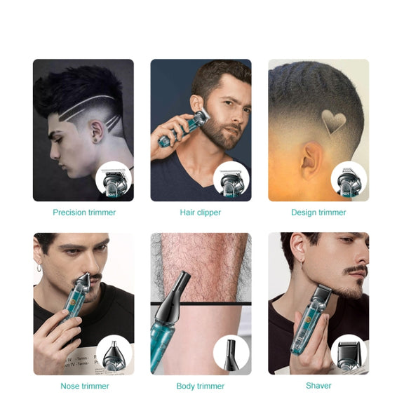 VGR V-102 6 in 1 USB Transparent Digital Display Professional Hair Clipper Set