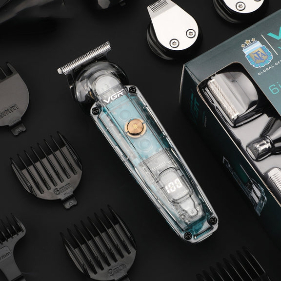 VGR V-102 6 in 1 USB Transparent Digital Display Professional Hair Clipper Set