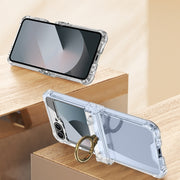 For Samsung Galaxy Z Flip6 / Flip7 FE GKK Clear Airbag Hinge Full Coverage Phone Case with Ring / Metal Chain(Gold)