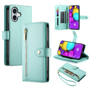 For iPhone 16 Nine Card-slot Zipper Wallet Bag Leather Phone Case(Mint Green)