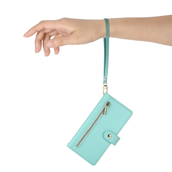 For iPhone 16 Nine Card-slot Zipper Wallet Bag Leather Phone Case(Mint Green)