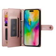 For iPhone 16 Pro Nine Card-slot Zipper Wallet Bag Leather Phone Case(Pink)