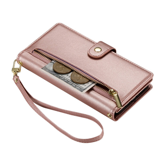 For iPhone 16 Pro Nine Card-slot Zipper Wallet Bag Leather Phone Case(Pink)