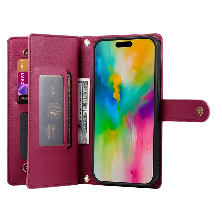 For iPhone 16 Pro Max Nine Card-slot Zipper Wallet Bag Leather Phone Case(Red) - iPhone 16 Pro Max Cases by PMC TechLife | Online Shopping South Africa | PMC TechLife | Buy Now Pay Later Mobicred