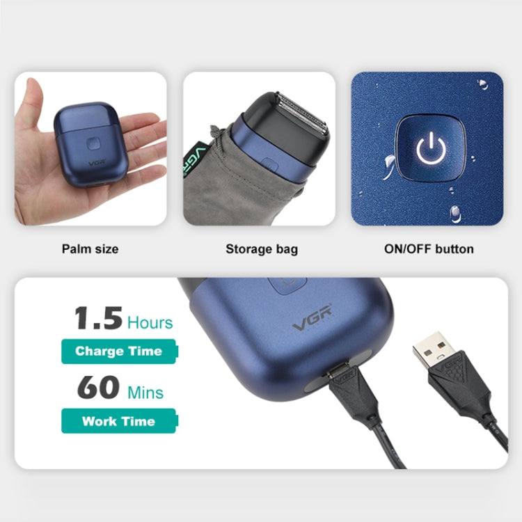 VGR V-340 5W USB Mini Portable Reciprocating Electric Shaver(Blue) - Shavers & Accessories by VGR | Online Shopping South Africa | PMC TechLife | Buy Now Pay Later Mobicred