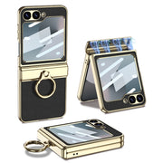 For Samsung Galaxy Z Flip6 / Flip7 FE GKK Integrated Electroplated Litchi Texture Leather Phone Case with Ring(Black)