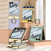 For Samsung Galaxy Z Flip6 / Flip7 FE GKK Integrated Electroplated Litchi Texture Leather Phone Case with Ring(Black)