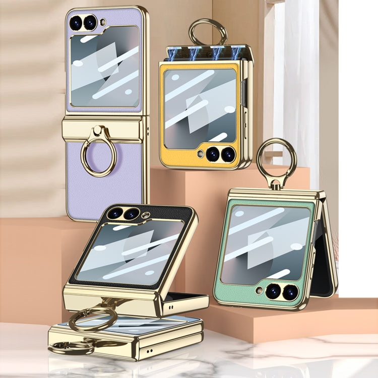 For Samsung Galaxy Z Flip6 / Flip7 FE GKK Integrated Electroplated Litchi Texture Leather Phone Case with Ring(Black)