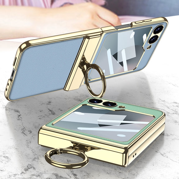 For Samsung Galaxy Z Flip6 / Flip7 FE GKK Integrated Electroplated Litchi Texture Leather Phone Case with Ring(Black)
