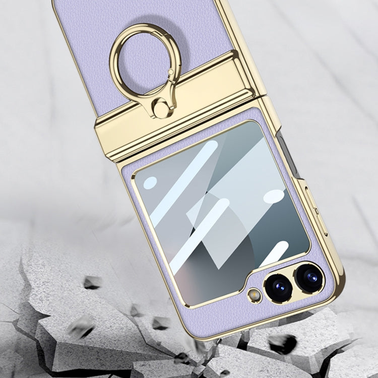 For Samsung Galaxy Z Flip6 / Flip7 FE GKK Integrated Electroplated Litchi Texture Leather Phone Case with Ring(Black)