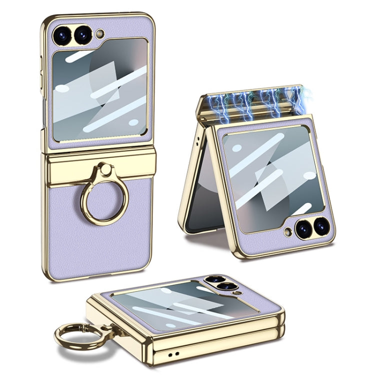 For Samsung Galaxy Z Flip6 GKK Integrated Electroplated Litchi Texture Leather Phone Case with Ring(Purple)