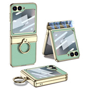 For Samsung Galaxy Z Flip6 GKK Integrated Electroplated Litchi Texture Leather Phone Case with Ring(Green)