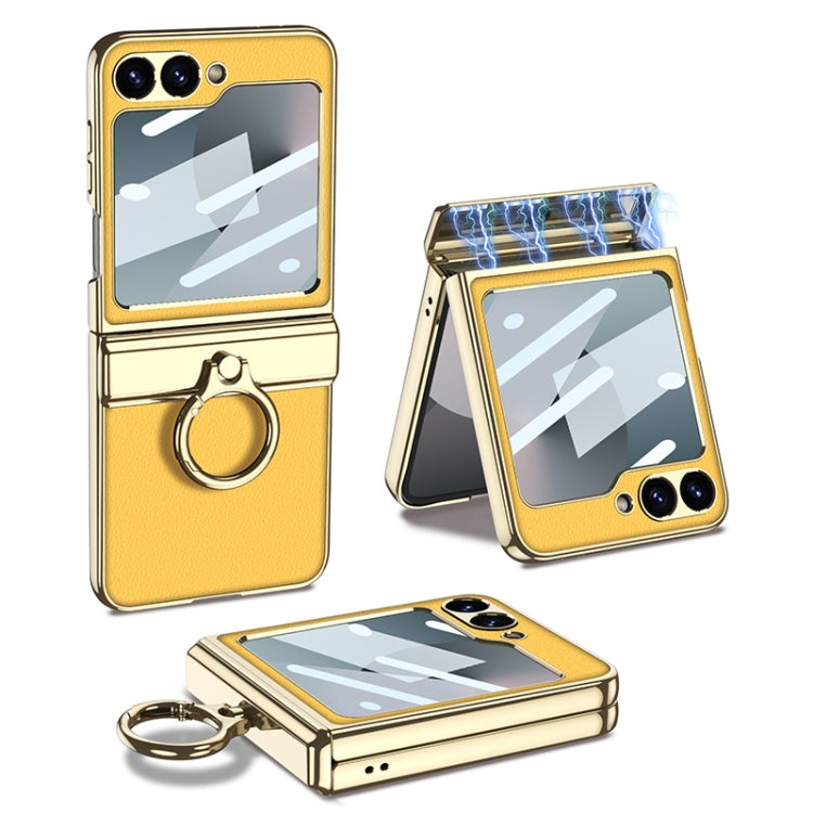 For Samsung Galaxy Z Flip6 / Flip7 FE GKK Integrated Electroplated Litchi Texture Leather Phone Case with Ring(Yellow) - free shipping - PMC Jewellery - Order now!