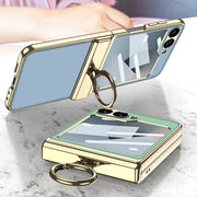 For Samsung Galaxy Z Flip6 / Flip7 FE GKK Integrated Electroplated Litchi Texture Leather Phone Case with Ring(Yellow)