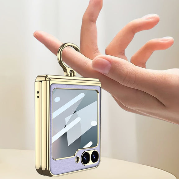 For Samsung Galaxy Z Flip6 / Flip7 FE GKK Integrated Electroplated Litchi Texture Leather Phone Case with Ring(Yellow)
