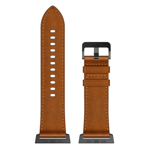 For Apple Watch Ultra 2 49mm Wilderness Top-grain Leather Watch Band(Black Connector Red Brown)