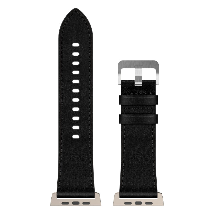 For Apple Watch Ultra 2 49mm Wilderness Top-grain Leather Watch Band(Titanium Connector Black)