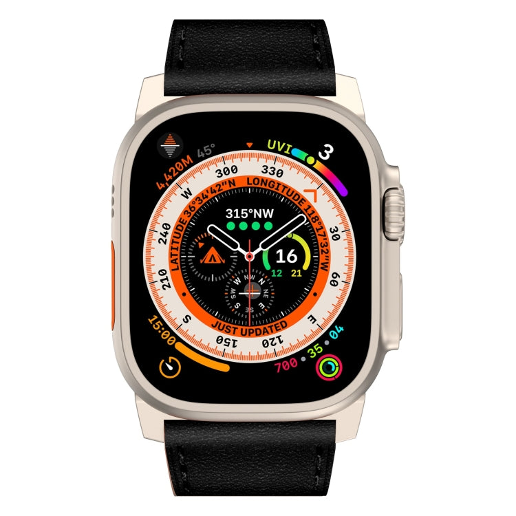 For Apple Watch Ultra 2 49mm Wilderness Top-grain Leather Watch Band(Titanium Connector Black)