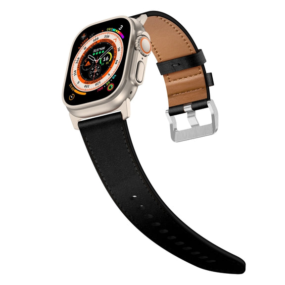 For Apple Watch Ultra 2 49mm Wilderness Top-grain Leather Watch Band(Titanium Connector Black)