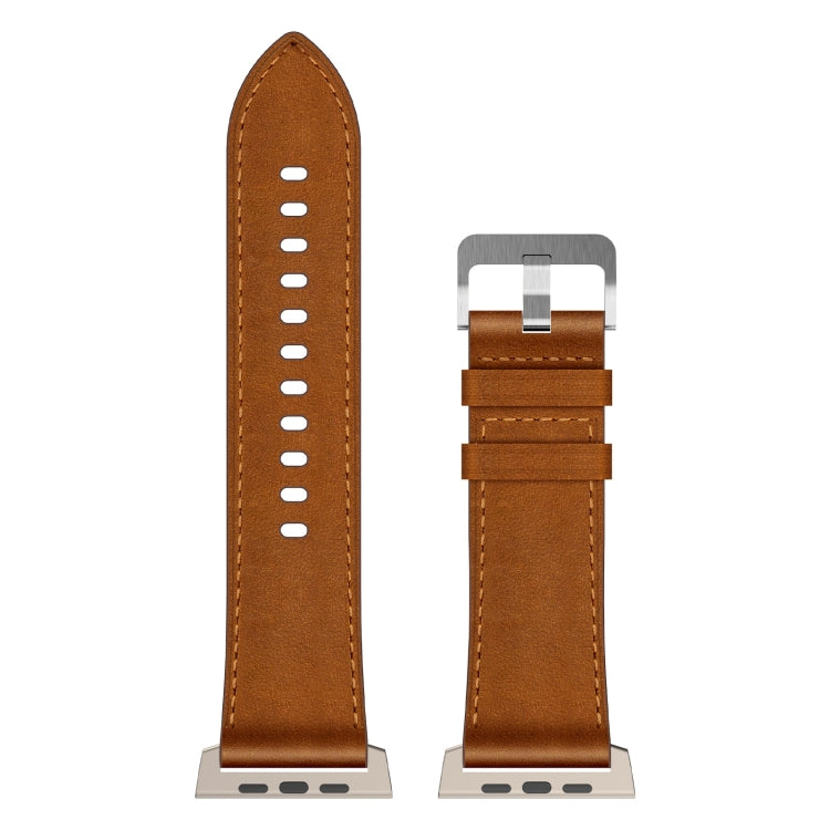 For Apple Watch Ultra 2 49mm Wilderness Top-grain Leather Watch Band(Titanium Connector Red Brown)