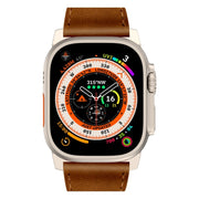 For Apple Watch Ultra 2 49mm Wilderness Top-grain Leather Watch Band(Titanium Connector Red Brown)