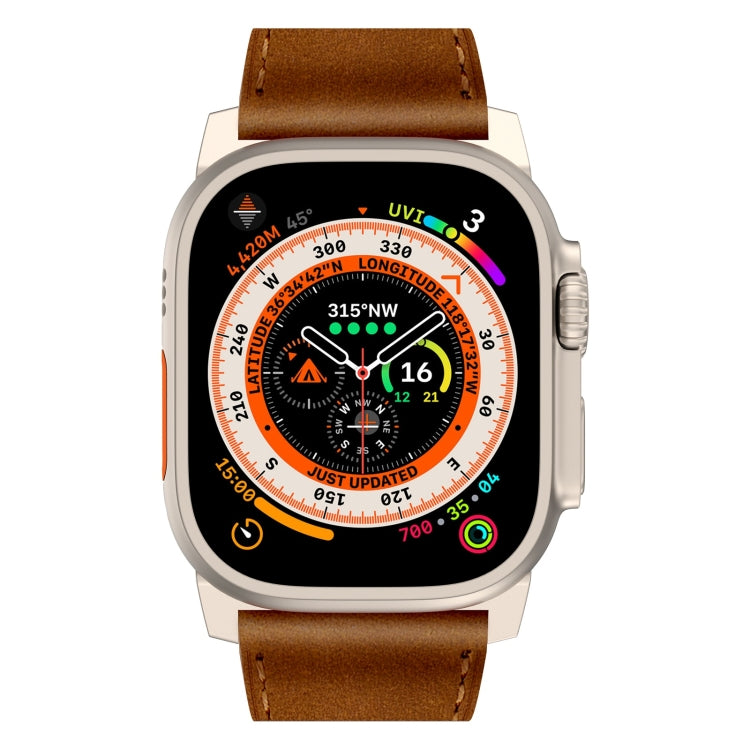For Apple Watch Ultra 2 49mm Wilderness Top-grain Leather Watch Band(Titanium Connector Red Brown)
