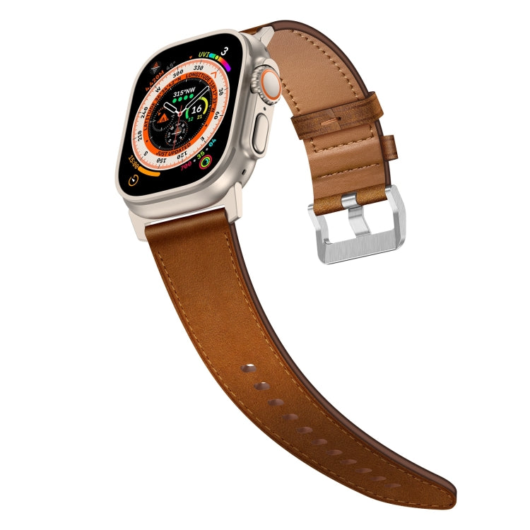 For Apple Watch Ultra 2 49mm Wilderness Top-grain Leather Watch Band(Titanium Connector Red Brown)