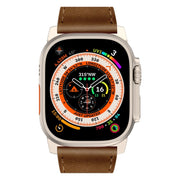For Apple Watch Ultra 2 49mm Wilderness Top-grain Leather Watch Band(Titanium Connector Dark Brown)