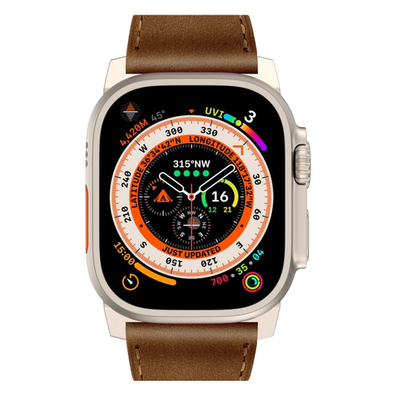 For Apple Watch Ultra 2 49mm Wilderness Top-grain Leather Watch Band(Titanium Connector Dark Brown)