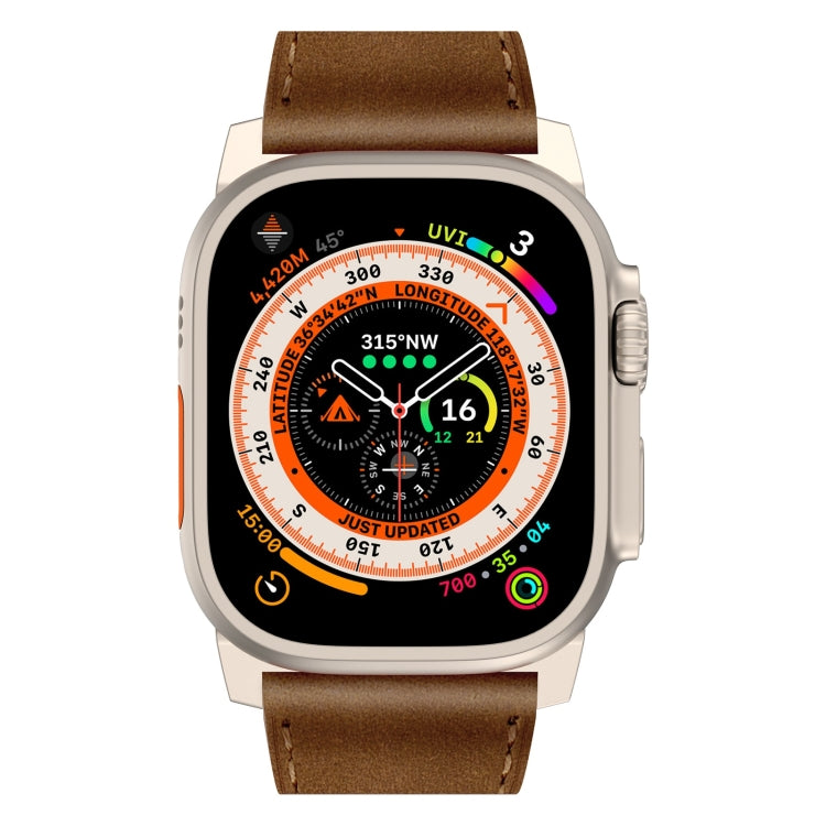 For Apple Watch Ultra 2 49mm Wilderness Top-grain Leather Watch Band(Titanium Connector Dark Brown)