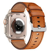 For Apple Watch Ultra 2 49mm Wilderness Top-grain Leather Watch Band(Titanium Connector Brown)