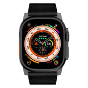 For Apple Watch Ultra 49mm Wilderness Top-grain Leather Watch Band(Black Connector Black)