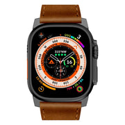 For Apple Watch Ultra 49mm Wilderness Top-grain Leather Watch Band(Black Connector Red Brown)