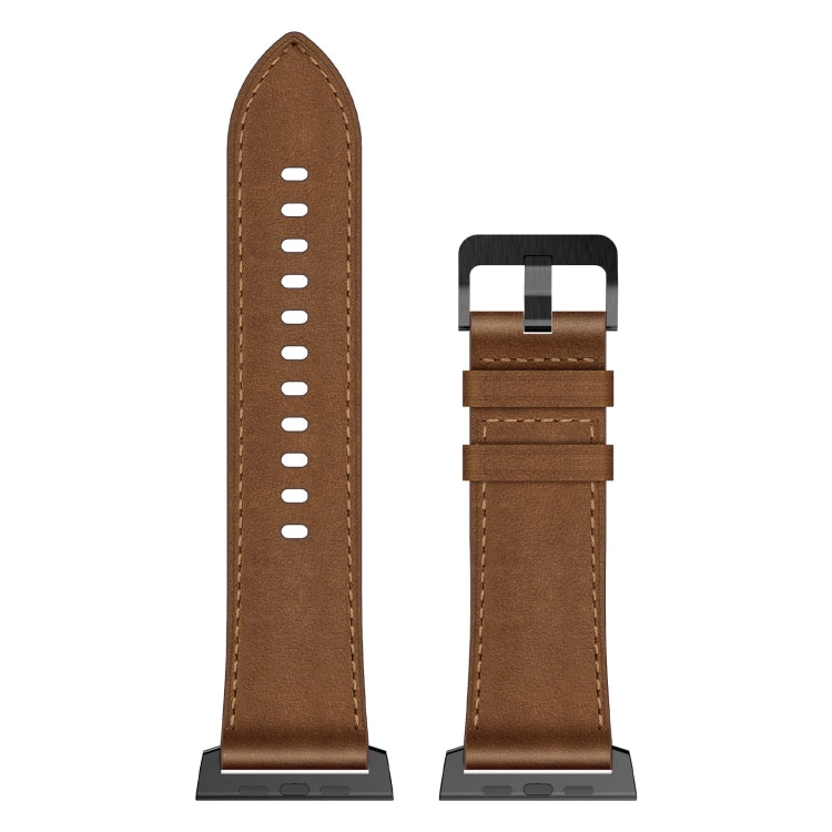 For Apple Watch Ultra 49mm Wilderness Top-grain Leather Watch Band(Black Connector Dark Brown)