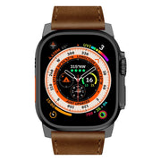 For Apple Watch Ultra 49mm Wilderness Top-grain Leather Watch Band(Black Connector Dark Brown)